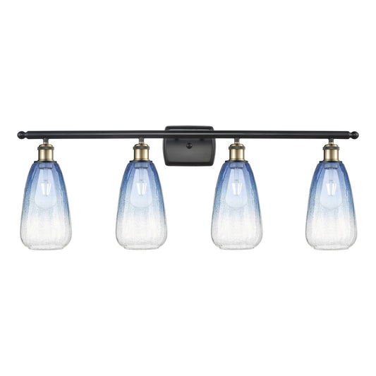 Innovations Brookhaven Almond 36in 4-Light Bath Vanity Light | Industrial Black Antique Brass and Sapphire Blue Glass | Model 516-4W-BAB-G480-6SB