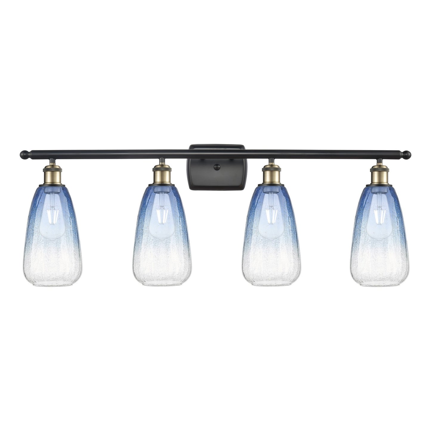 Innovations Brookhaven Almond 36in 4-Light Bath Vanity Light | Industrial Black Antique Brass and Sapphire Blue Glass | Model 516-4W-BAB-G480-6SB