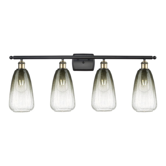 Innovations Brookhaven Almond 36in 4-Light Bath Vanity Light | Industrial Black Antique Brass and Slate Glass | Bathroom | Model 516-4W-BAB-G480-6SL