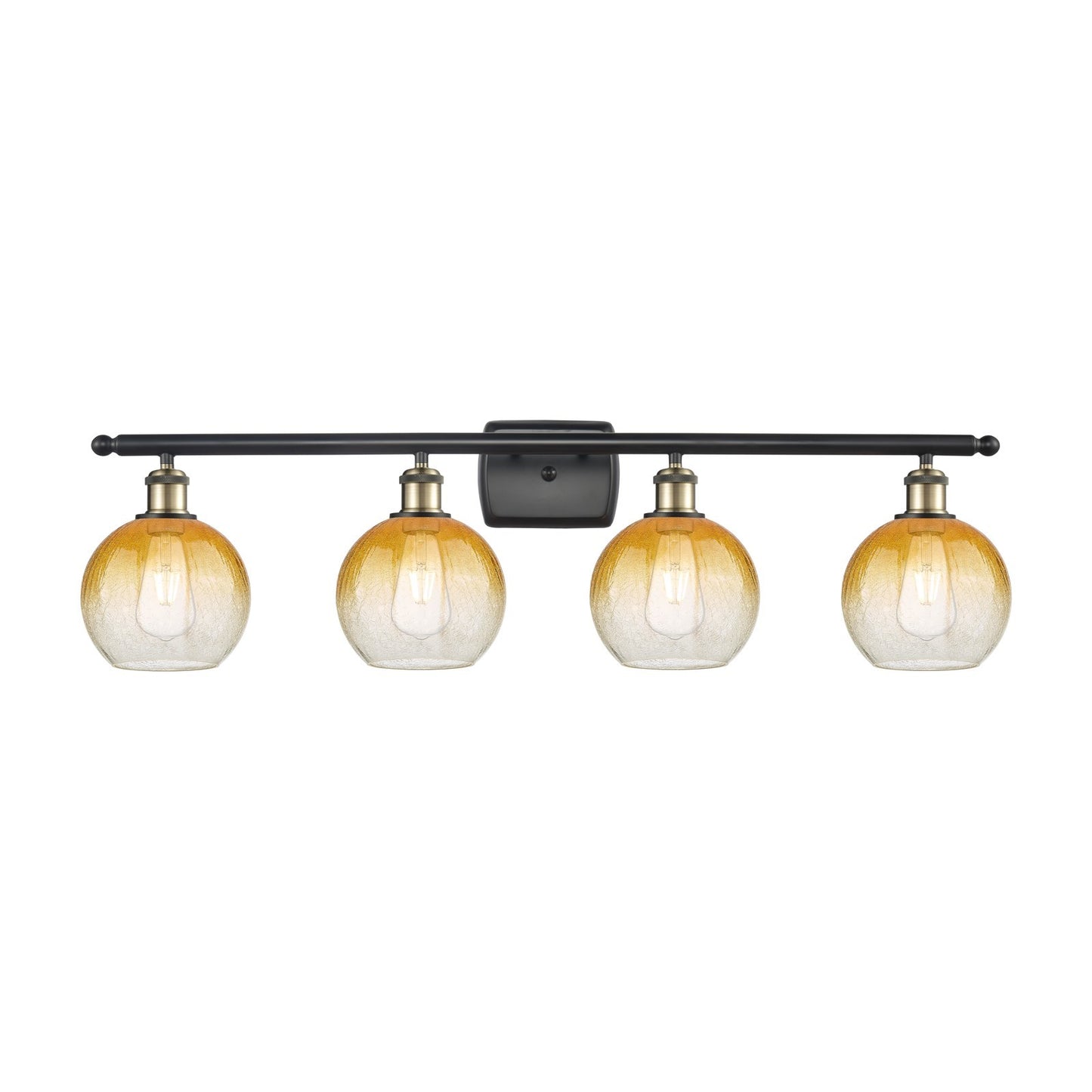 Innovations Brookhaven Globe 38in 4-Light Bath Vanity Light | Industrial Black Antique Brass and Amber Glass | Bathroom & | Model 516-4W-BAB-G483-8AM
