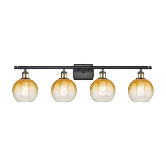 Innovations Brookhaven Globe 38in 4-Light Bath Vanity Light | Industrial Black Antique Brass and Amber Glass | Bathroom & | Model 516-4W-BAB-G483-8AM