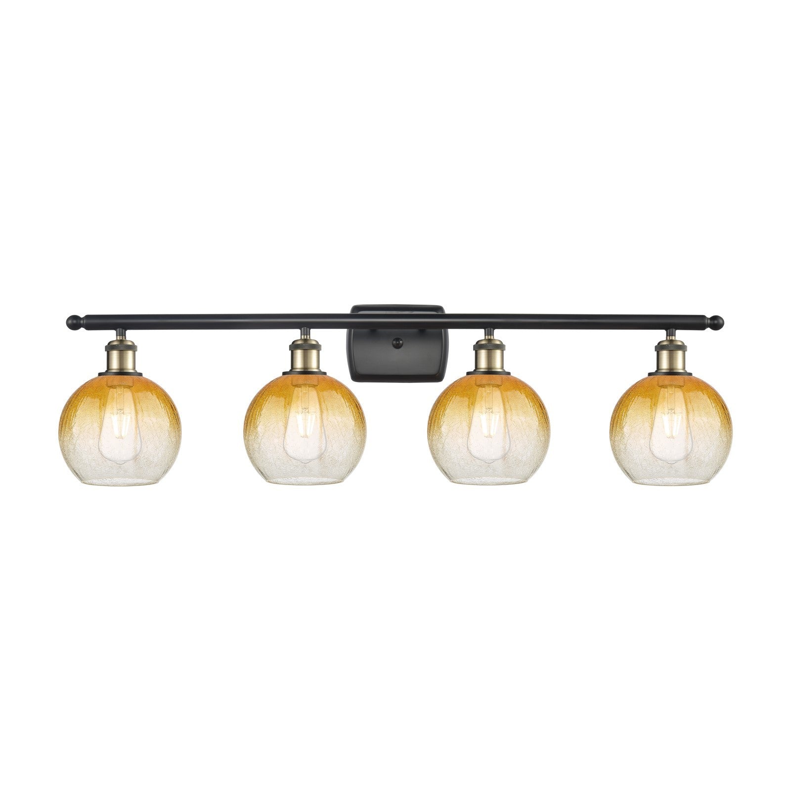 Innovations Brookhaven Globe 38in 4-Light Bath Vanity Light | Industrial Black Antique Brass and Amber Glass | Bathroom & | Model 516-4W-BAB-G483-8AM