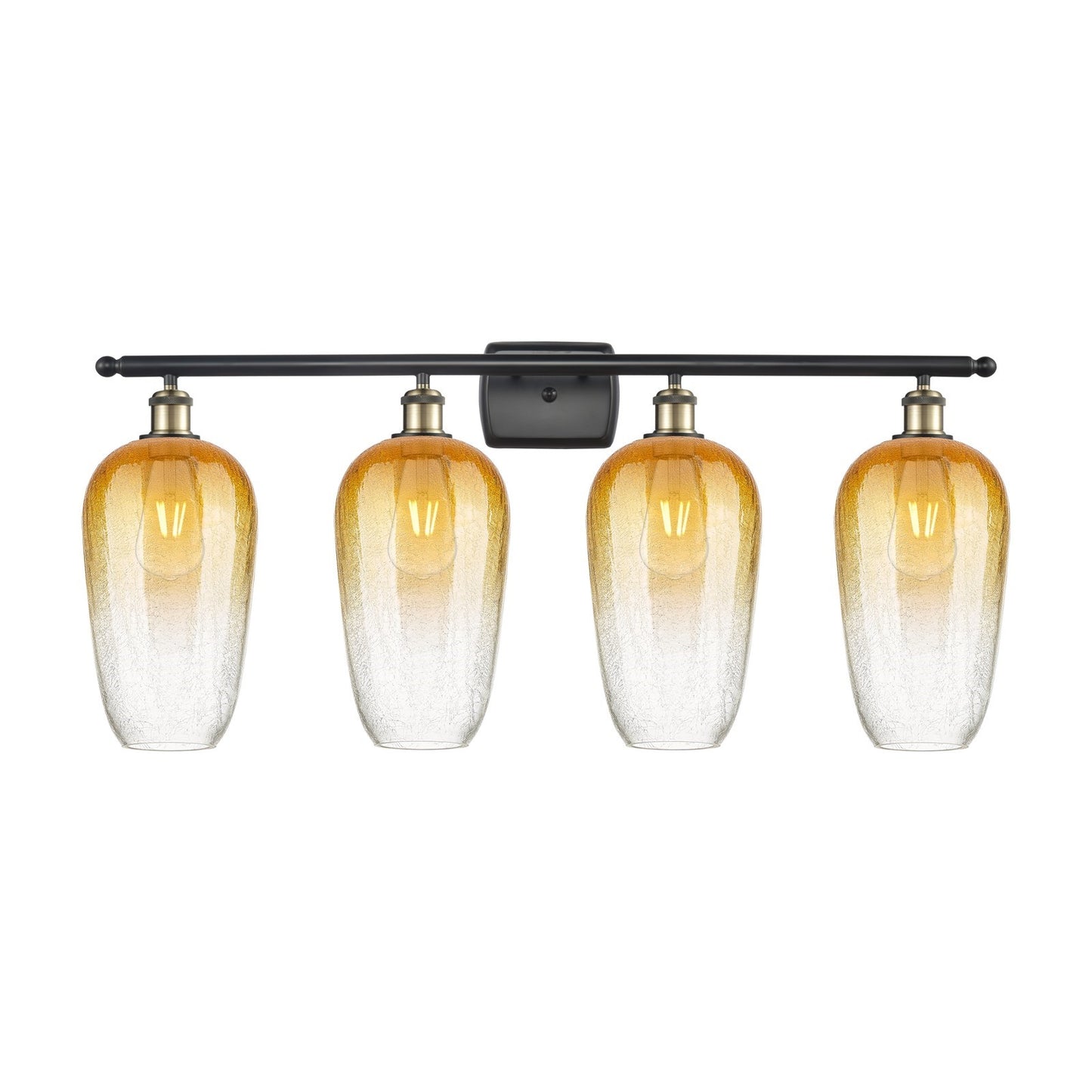 Innovations Brookhaven Flute 37in 4-Light Bath Vanity Light | Industrial Black Antique Brass and Amber Glass | Bathroom Vanity | Model 516-4W-BAB-G484-7AM