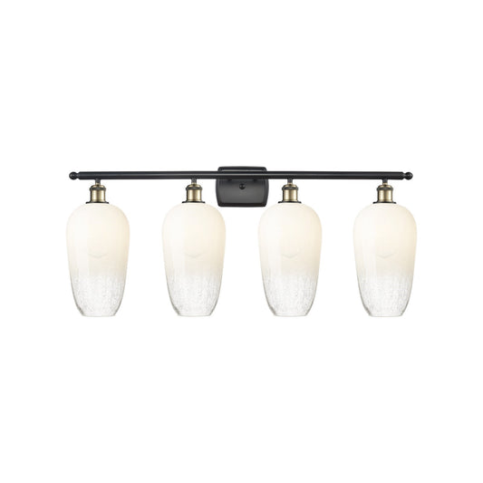 Innovations Brookhaven Flute 37in 4-Light Bath Vanity Light | Industrial Black Antique Brass and Opal Glass | Bathroom Vanity | Model 516-4W-BAB-G484-7OP