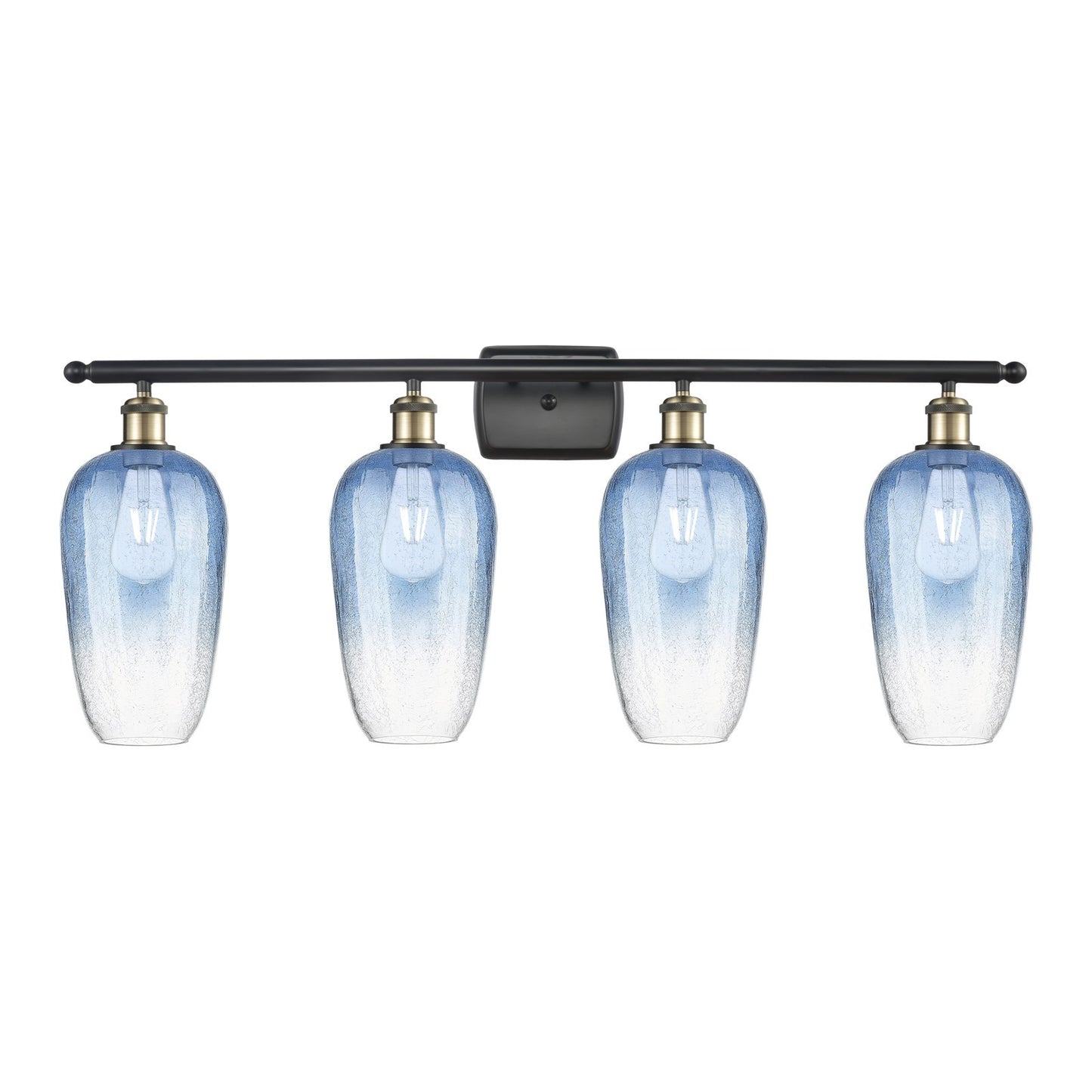 Innovations Brookhaven Flute 37in 4-Light Bath Vanity Light | Industrial Black Antique Brass and Sapphire Blue Glass | Model 516-4W-BAB-G484-7SB