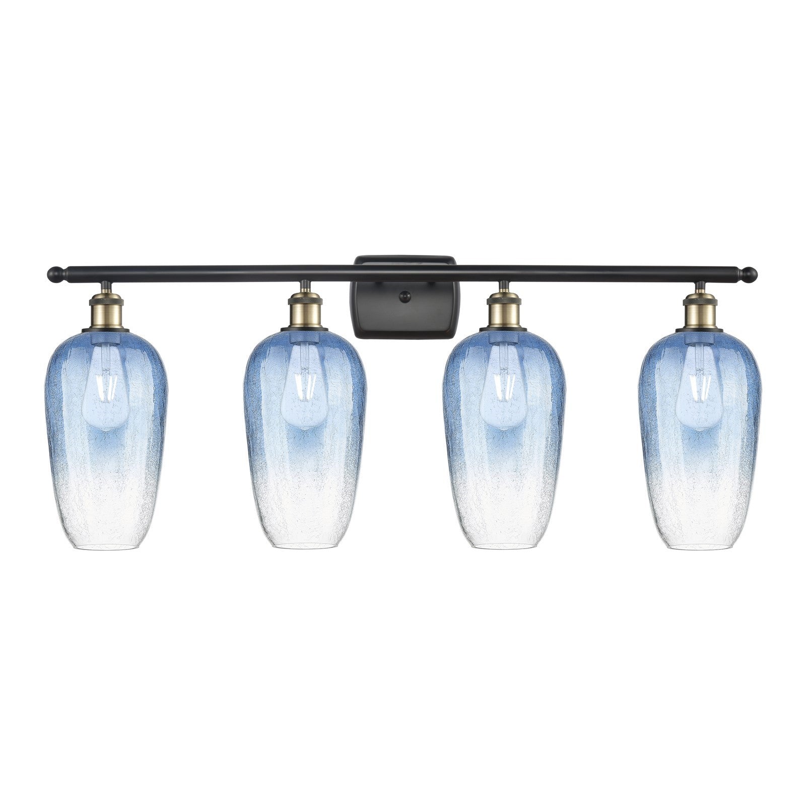 Innovations Brookhaven Flute 37in 4-Light Bath Vanity Light | Industrial Black Antique Brass and Sapphire Blue Glass | Model 516-4W-BAB-G484-7SB
