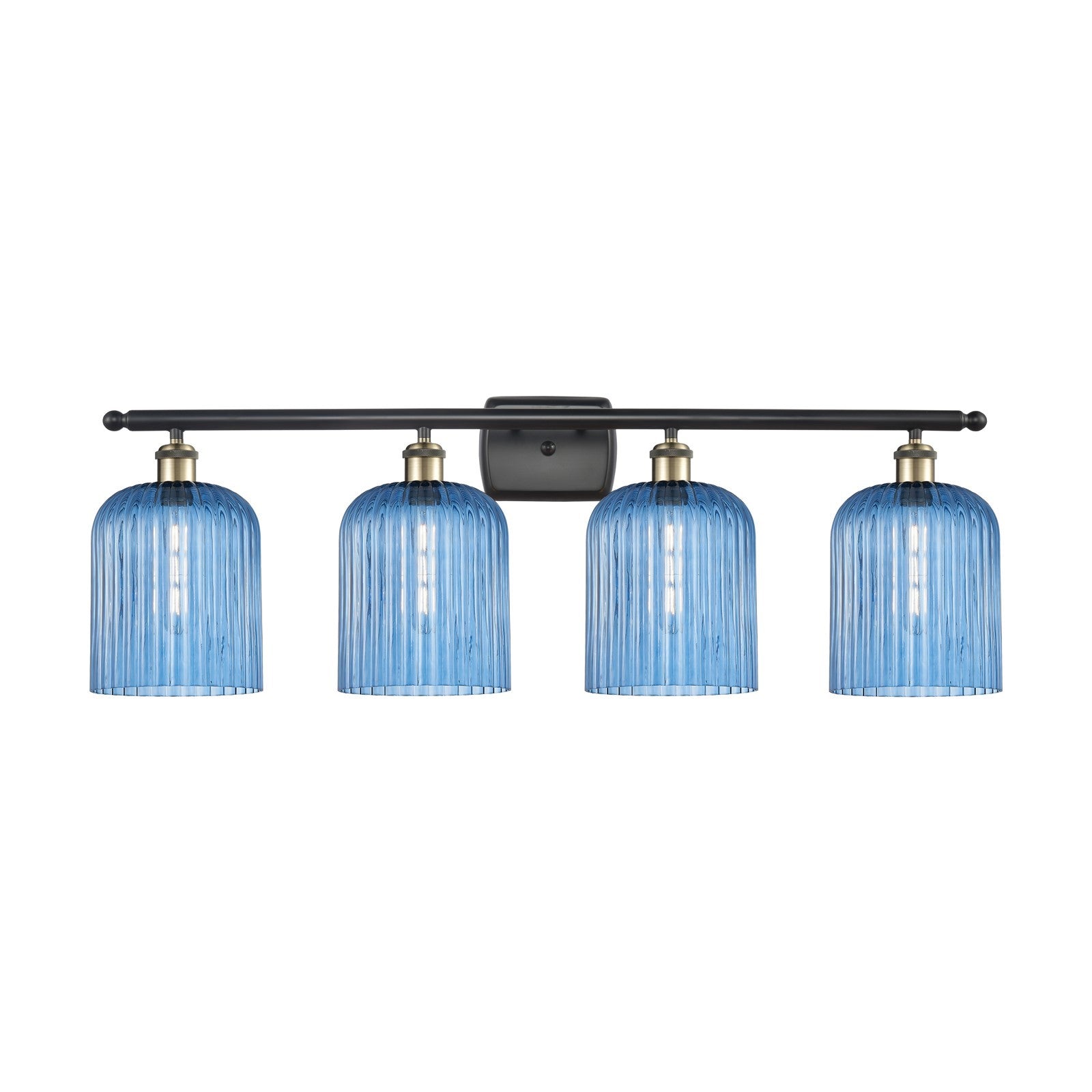 Innovations Bridal Veil 35in 4-Light Bath Vanity Light | Art Nouveau Black Antique Brass and Princess Blue Glass | Bathroom | Model 516-4W-BAB-G559-8BL