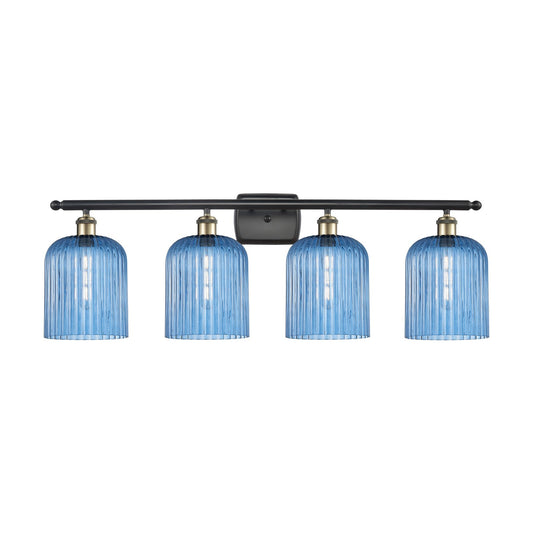 Innovations Bridal Veil 35in 4-Light Bath Vanity Light | Art Nouveau Black Antique Brass and Princess Blue Glass | Bathroom | Model 516-4W-BAB-G559-8BL