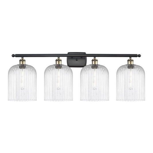 Innovations Bridal Veil 35in 4-Light Bath Vanity Light | Art Nouveau Black Antique Brass and Clear Ribbed Glass | Bathroom | Model 516-4W-BAB-G559-8CL
