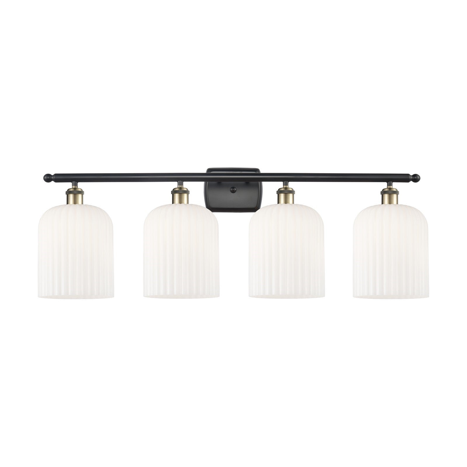 Innovations Bridal Veil 35in 4-Light Bath Vanity Light | Art Nouveau Industrial Black Antique Brass and Gloss White Ribbed | Model 516-4W-BAB-G559-8GWH