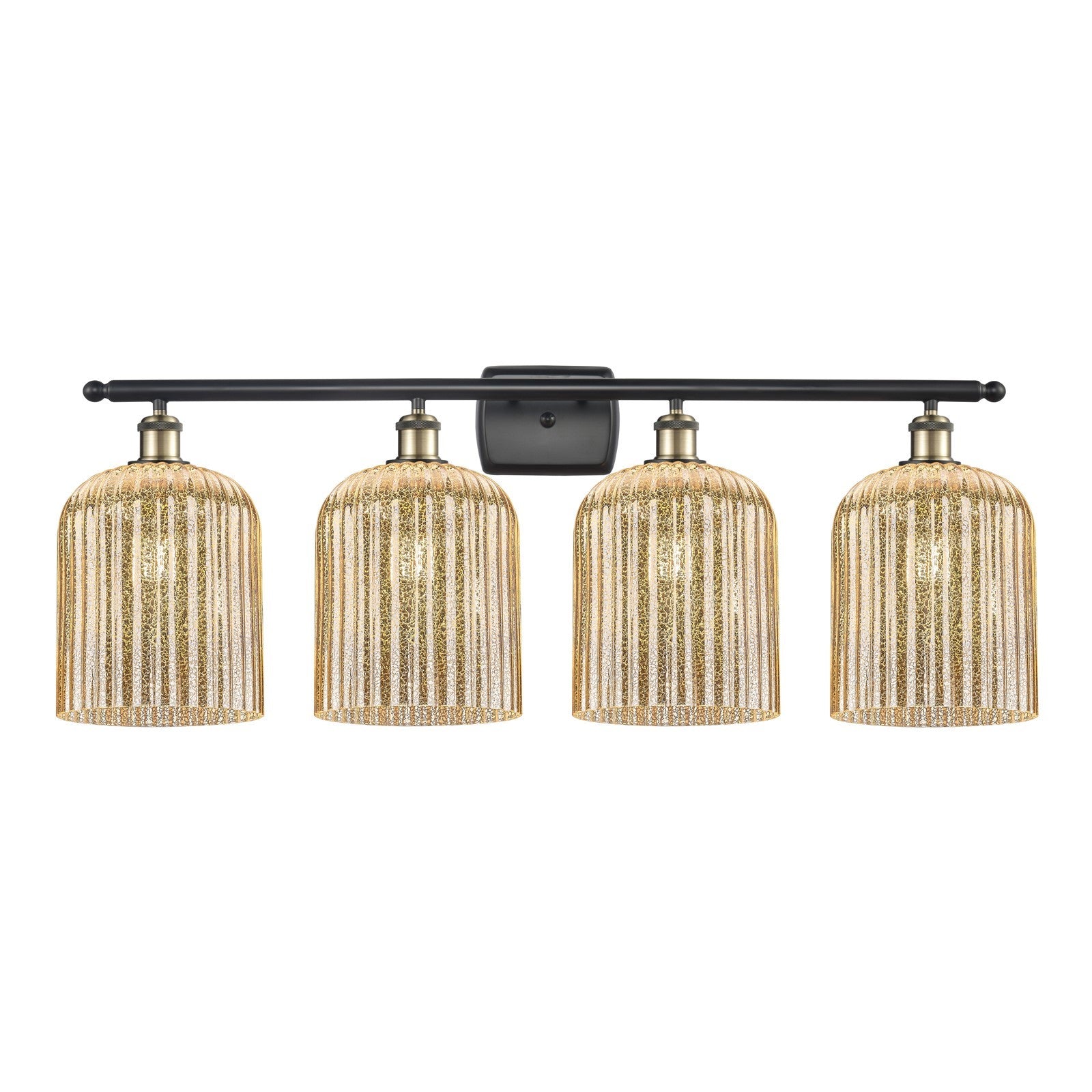 Innovations Bridal Veil 35in 4-Light Bath Vanity Light | Art Nouveau Industrial Black Antique Brass and Mercury Ribbed Glass | Model 516-4W-BAB-G559-8ME