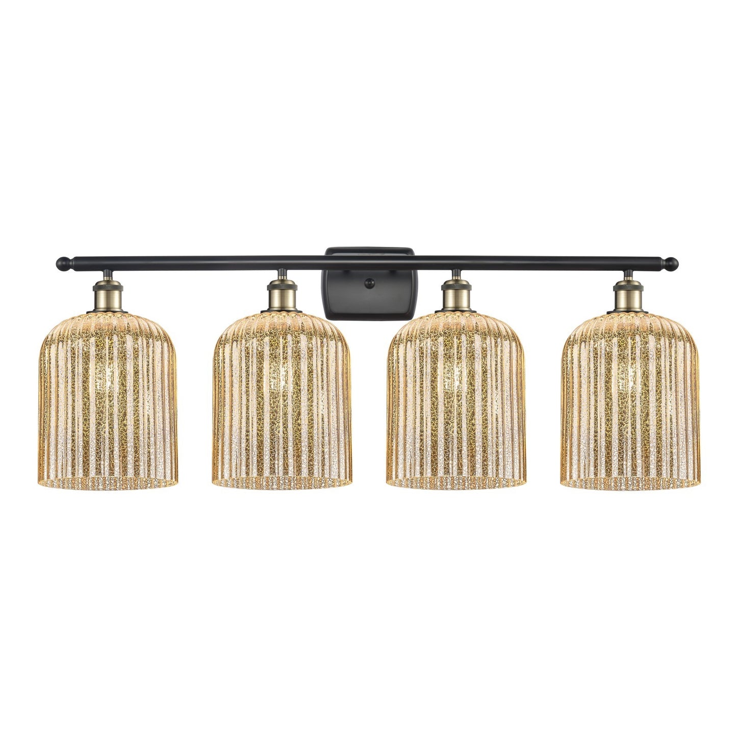 Innovations Bridal Veil 35in 4-Light Bath Vanity Light | Art Nouveau Industrial Black Antique Brass and Mercury Ribbed Glass | Model 516-4W-BAB-G559-8ME
