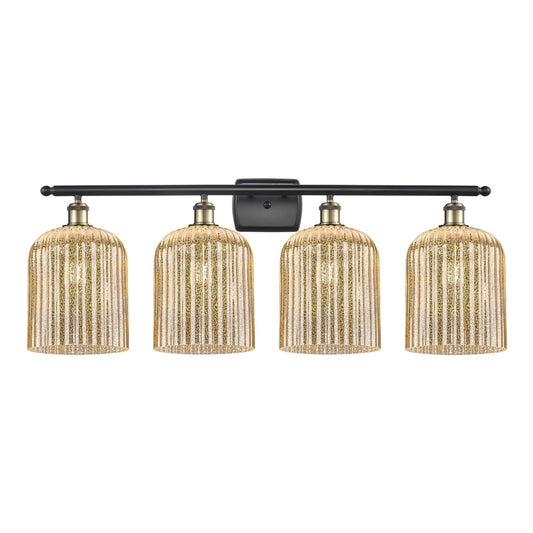 Innovations Bridal Veil 35in 4-Light Bath Vanity Light | Art Nouveau Industrial Black Antique Brass and Mercury Ribbed Glass | Model 516-4W-BAB-G559-8ME