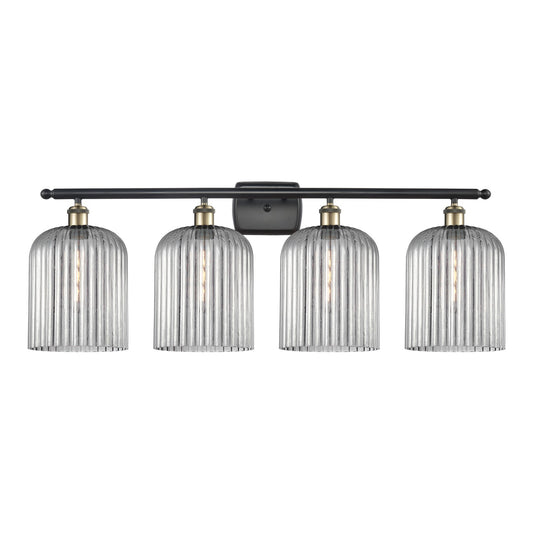 Innovations Bridal Veil 35in 4-Light Bath Vanity Light | Art Nouveau Black Antique Brass and Light Smoke Ribbed Glass | Model 516-4W-BAB-G559-8SM