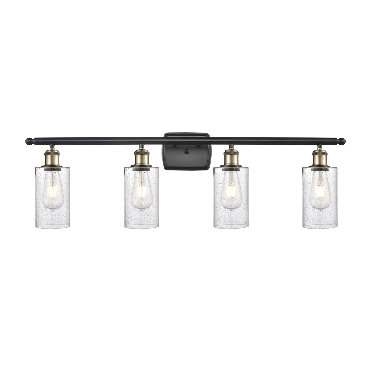 Innovations Clymer 34in 4-Light Bath Vanity | Art Nouveau Black Antique Brass Steel and Seedy Glass | Bathroom Vanity & Powder | Model 516-4W-BAB-G804