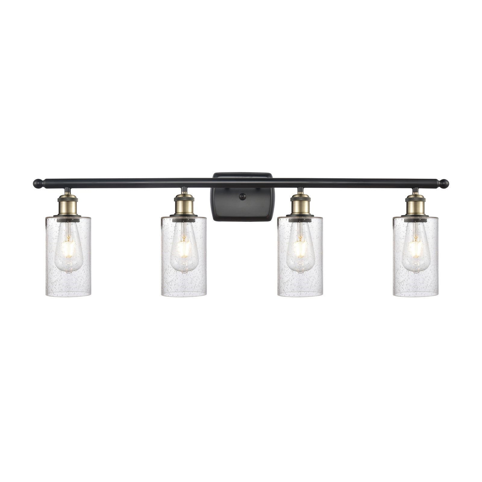 Innovations Clymer 34in 4-Light Bath Vanity | Art Nouveau Black Antique Brass Steel and Seedy Glass | Bathroom Vanity & Powder | Model 516-4W-BAB-G804