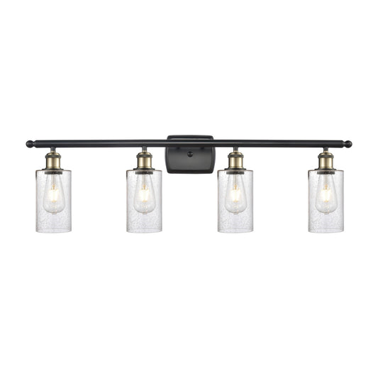 Innovations Clymer 34in 4-Light Bath Vanity | Art Nouveau Black Antique Brass Steel and Seedy Glass | Bathroom Vanity & Powder | Model 516-4W-BAB-G804