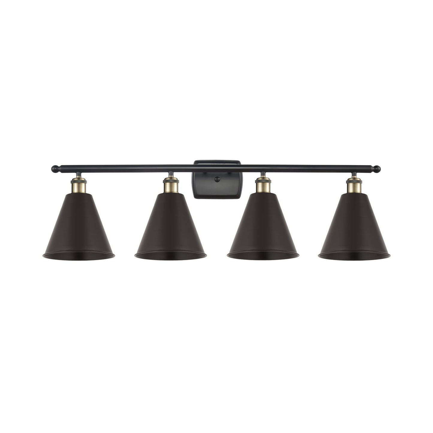 Innovations Berkshire 38in 4-Light Bath Vanity Light | Industrial Black Antique Brass and Matte Black Metal Shade | Bathroom | Model 516-4W-BAB-MBC-8-BK