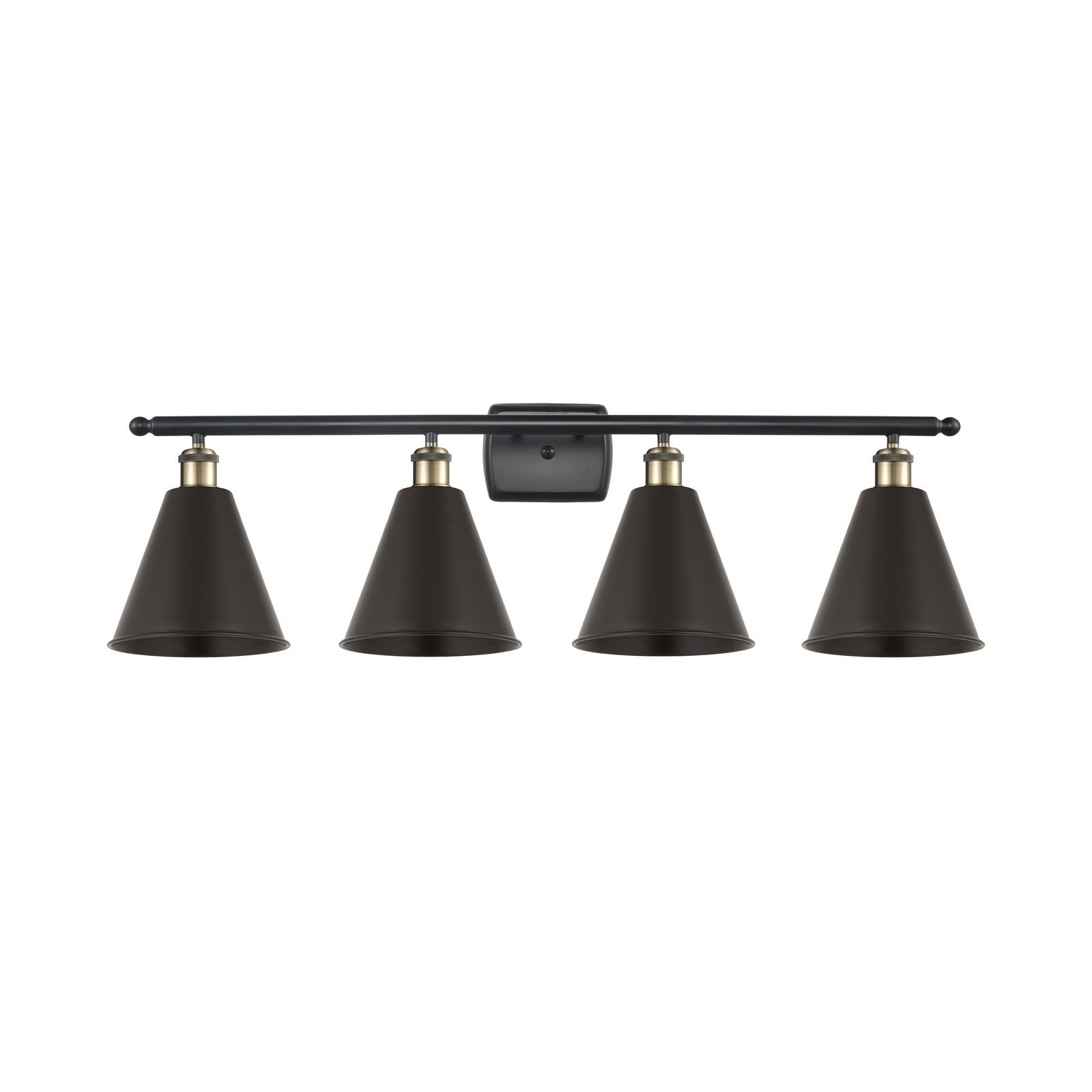 Innovations Berkshire 38in 4-Light Bath Vanity Light | Industrial Black Antique Brass and Matte Black Metal Shade | Model 516-4W-BAB-MBC-8-BK-LED
