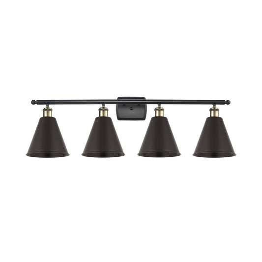 Innovations Berkshire 38in 4-Light Bath Vanity Light | Industrial Black Antique Brass and Matte Black Metal Shade | Model 516-4W-BAB-MBC-8-BK-LED