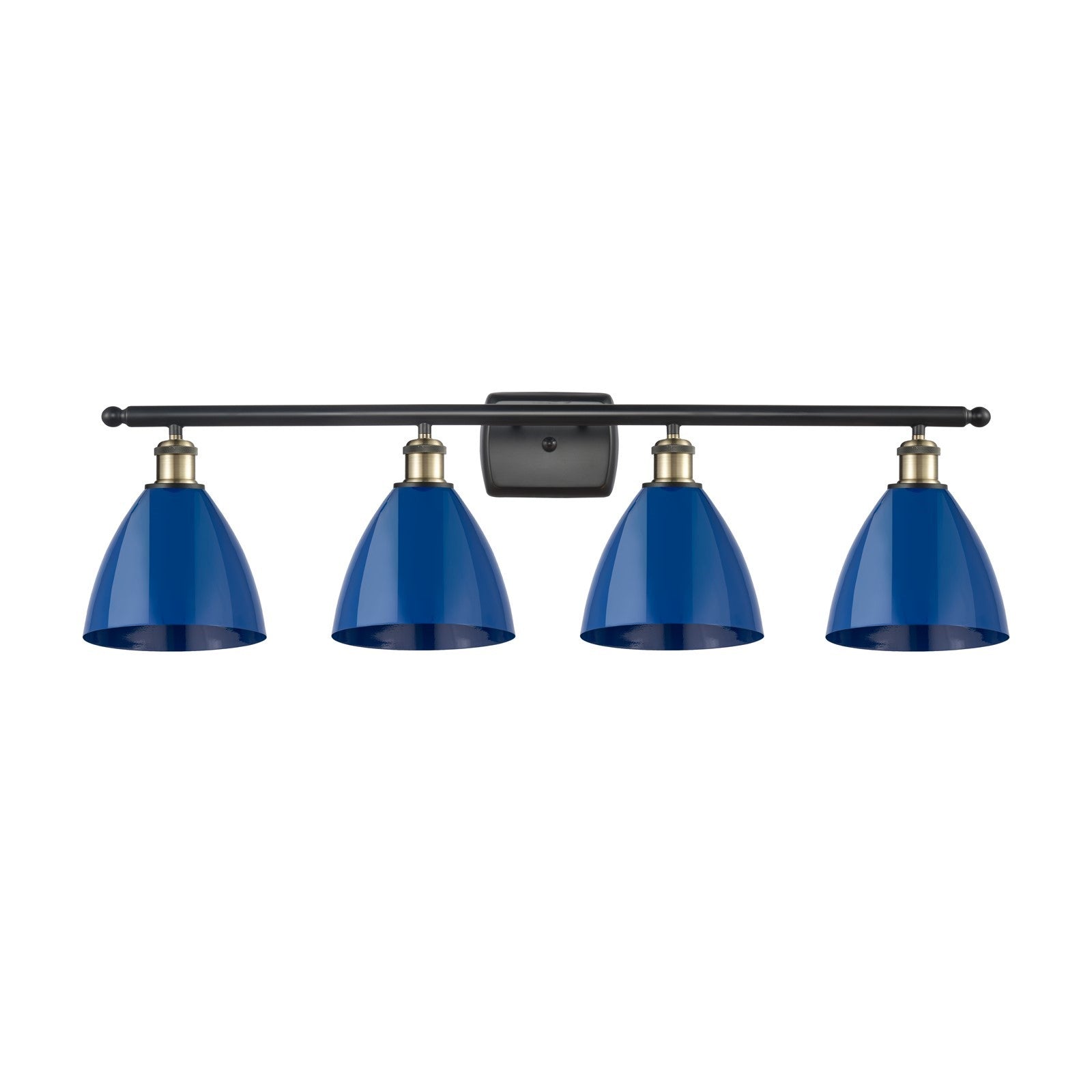 Innovations Plymouth 37.5in 4-Light Bath Vanity Light | Industrial Black Antique Brass and Matte Blue Metal Shade | Model 516-4W-BAB-MBD-75-BL-LED