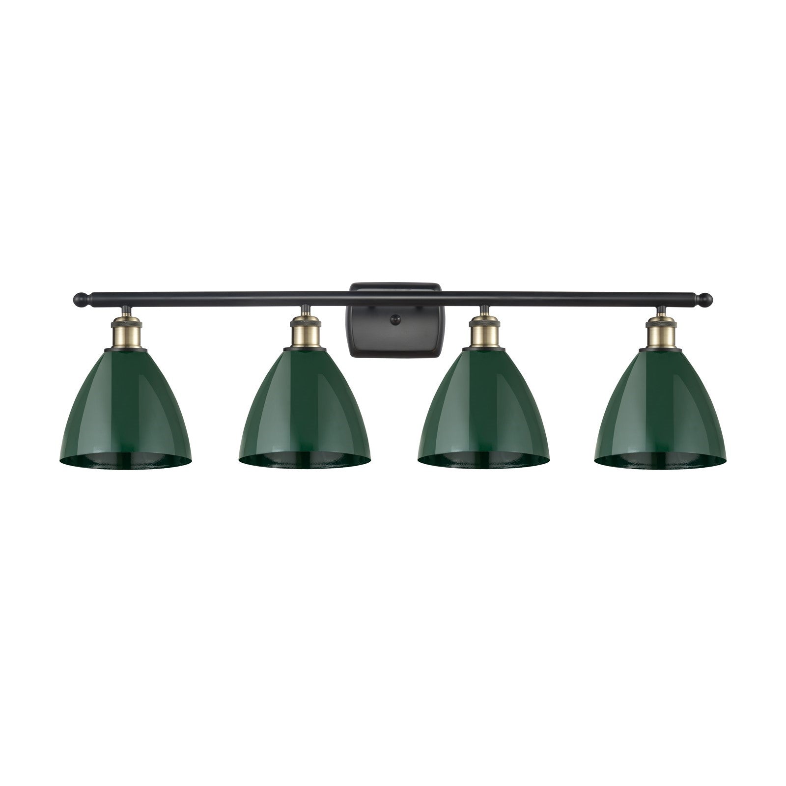 Innovations Plymouth 38in 4-Light Bath Vanity Light | Industrial Black Antique Brass and Matte Green Metal Shade | Bathroom | Model 516-4W-BAB-MBD-75-GR