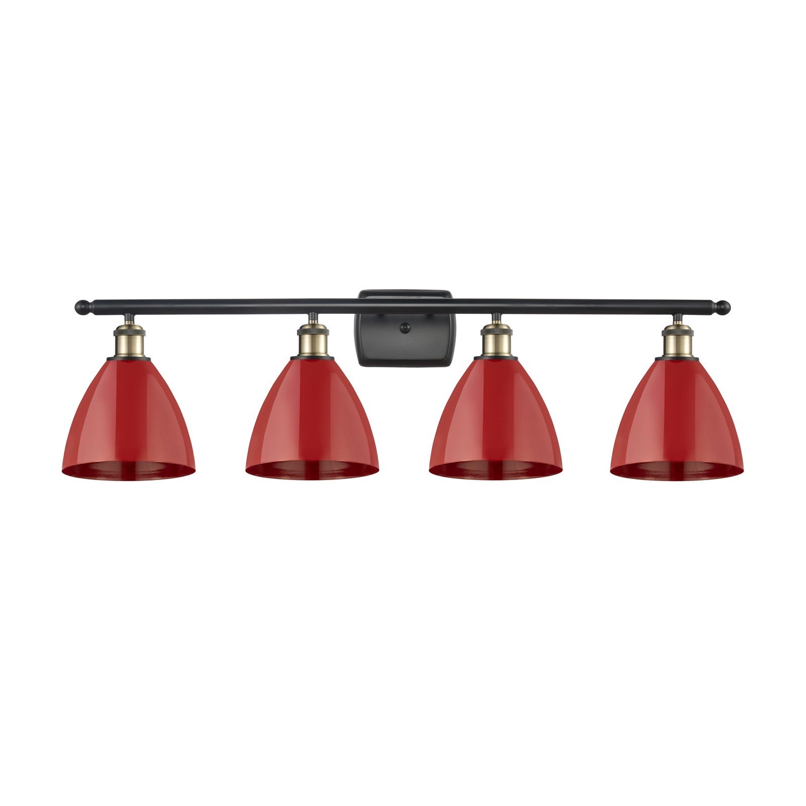 Innovations Plymouth 38in 4-Light Bath Vanity Light | Industrial Black Antique Brass and Matte Red Metal Shade | Bathroom | Model 516-4W-BAB-MBD-75-RD