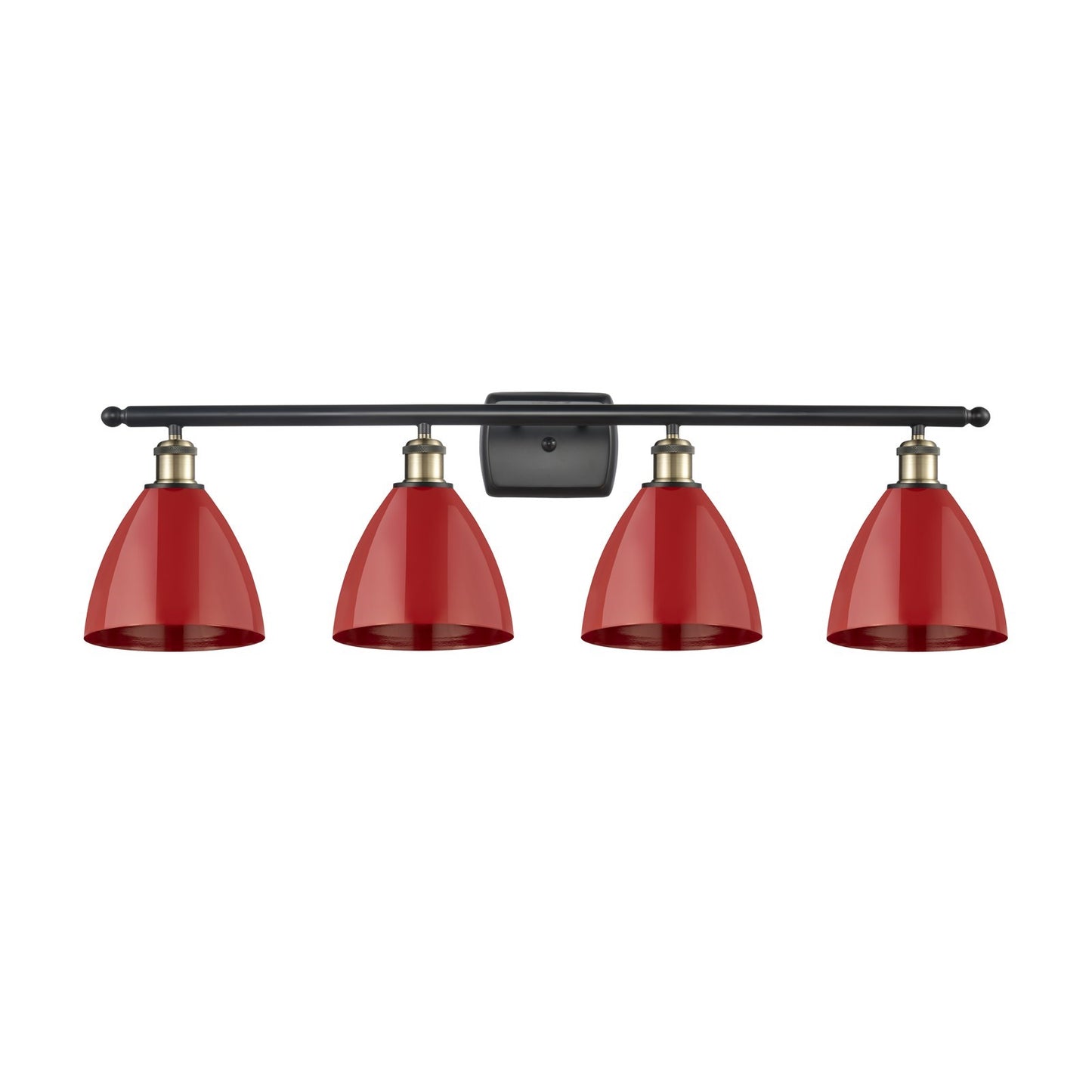 Innovations Plymouth 38in 4-Light Bath Vanity Light | Industrial Black Antique Brass and Matte Red Metal Shade | Bathroom | Model 516-4W-BAB-MBD-75-RD-LED