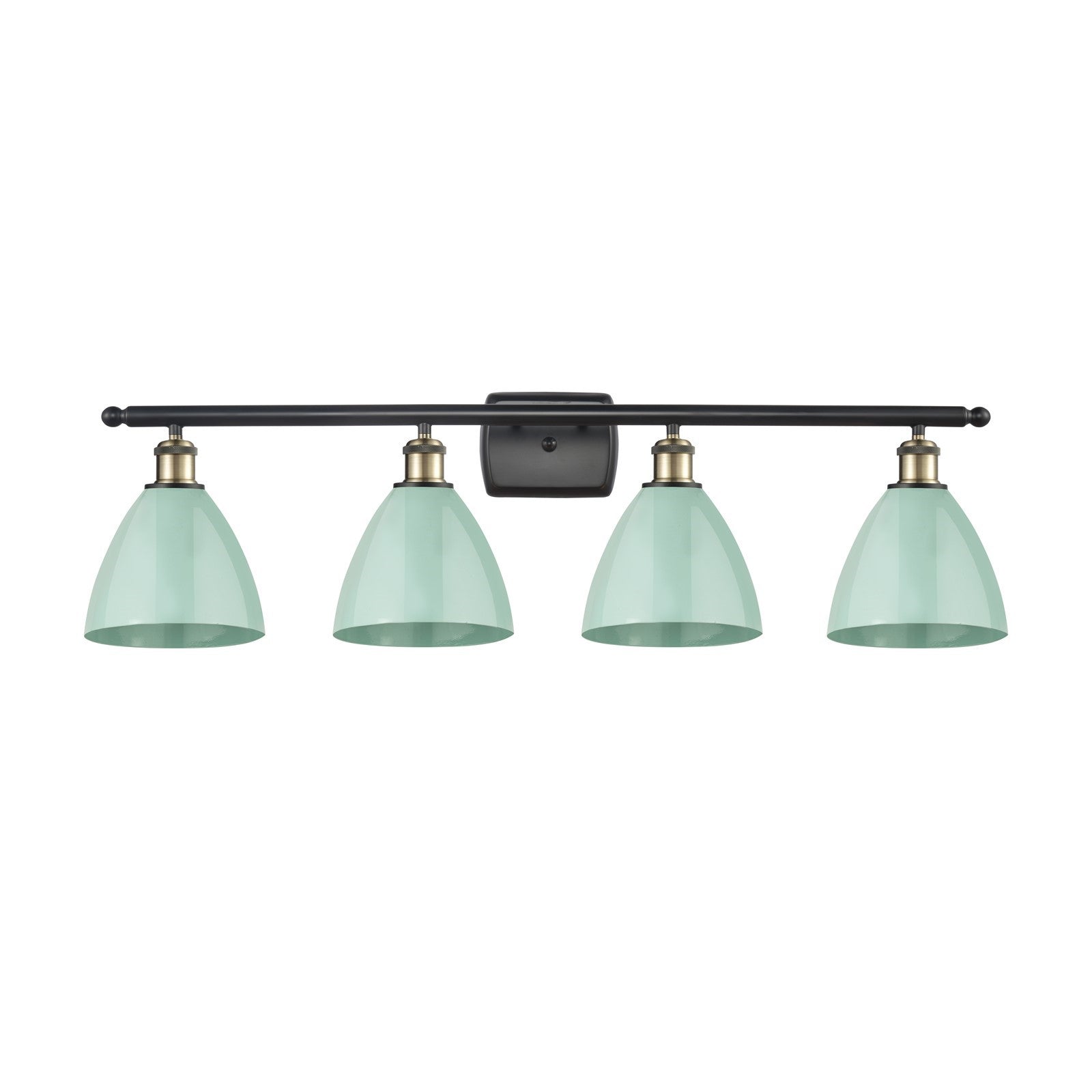 Innovations Plymouth 38in 4-Light Bath Vanity Light | Industrial Black Antique Brass and Matte Seafoam Metal Shade | Bathroom | Model 516-4W-BAB-MBD-75-SF