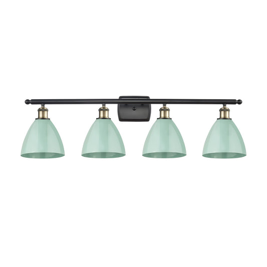 Innovations Plymouth 38in 4-Light Bath Vanity Light | Industrial Black Antique Brass and Matte Seafoam Metal Shade | Bathroom | Model 516-4W-BAB-MBD-75-SF