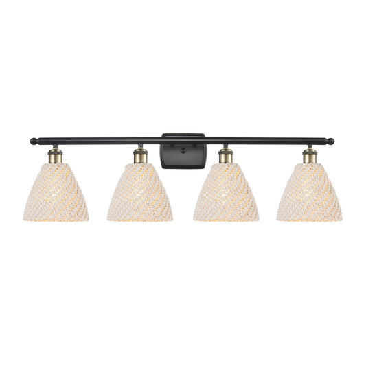 Innovations Bristol Natural 38in 4-Light Bath Vanity Light | Industrial Black Antique Brass and Natural Fiber Shade | Damp | Model 516-4W-BAB-NBD-75-NAT