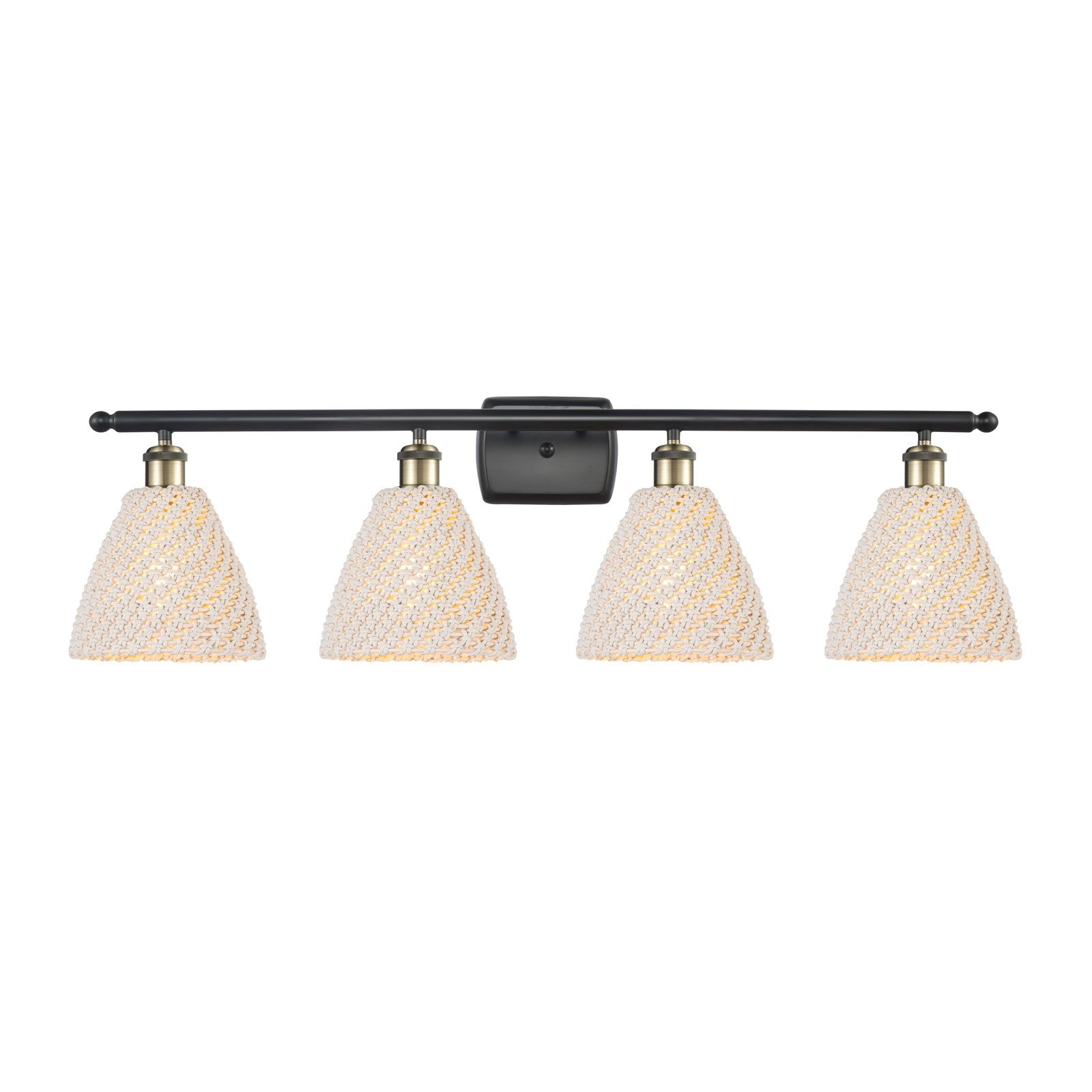 Innovations Bristol Natural 38in 4-Light Bath Vanity Light | Industrial Black Antique Brass and Natural Fiber Shade | Damp | Model 516-4W-BAB-NBD-75-NAT