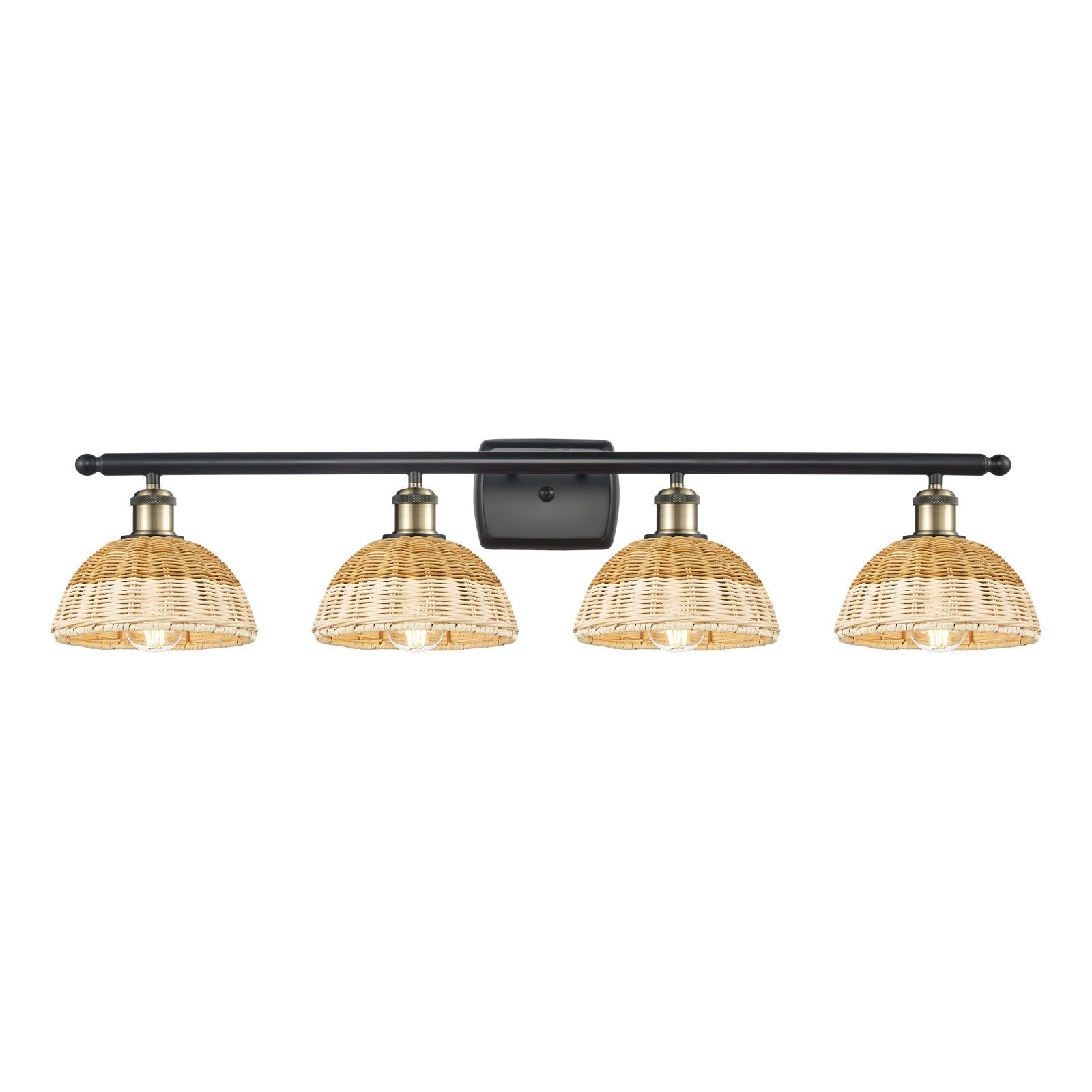 Innovations Bristol Natural II 38in 4-Light Bath Vanity Light | Industrial Black Antique Brass Steel and Natural Fiber | Model 516-4W-BAB-NBD2-75-NAT