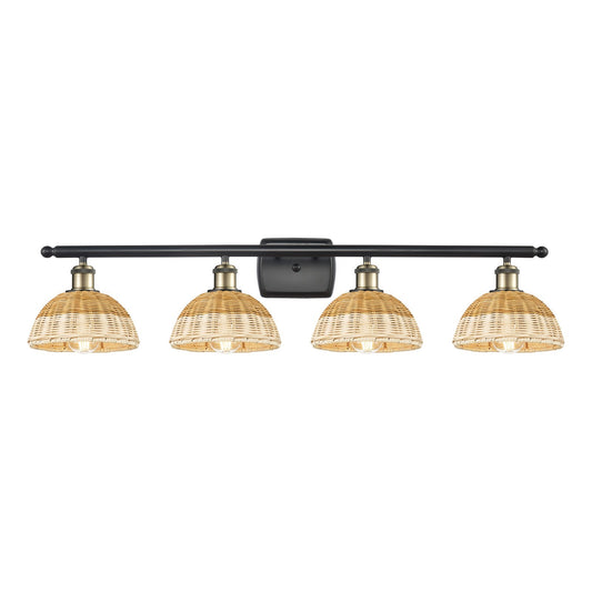 Innovations Bristol Natural II 38in 4-Light Bath Vanity Light | Industrial Black Antique Brass Steel and Natural Fiber | Model 516-4W-BAB-NBD2-75-NAT
