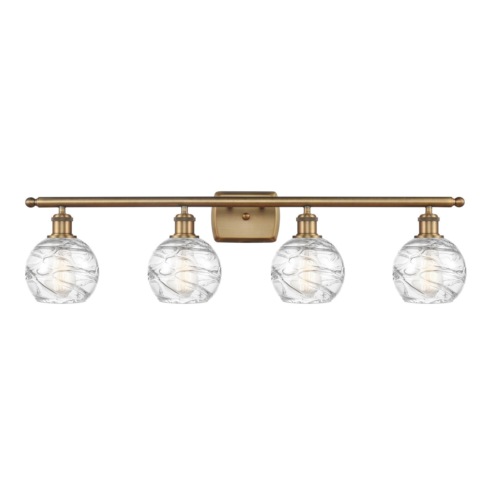 Innovations Athens Deco Swirl 36in 4-Light Bath Vanity Light | Industrial Brushed Brass and Clear Deco Swirl Glass | Bathroom | Model 516-4W-BB-G1213-6CL