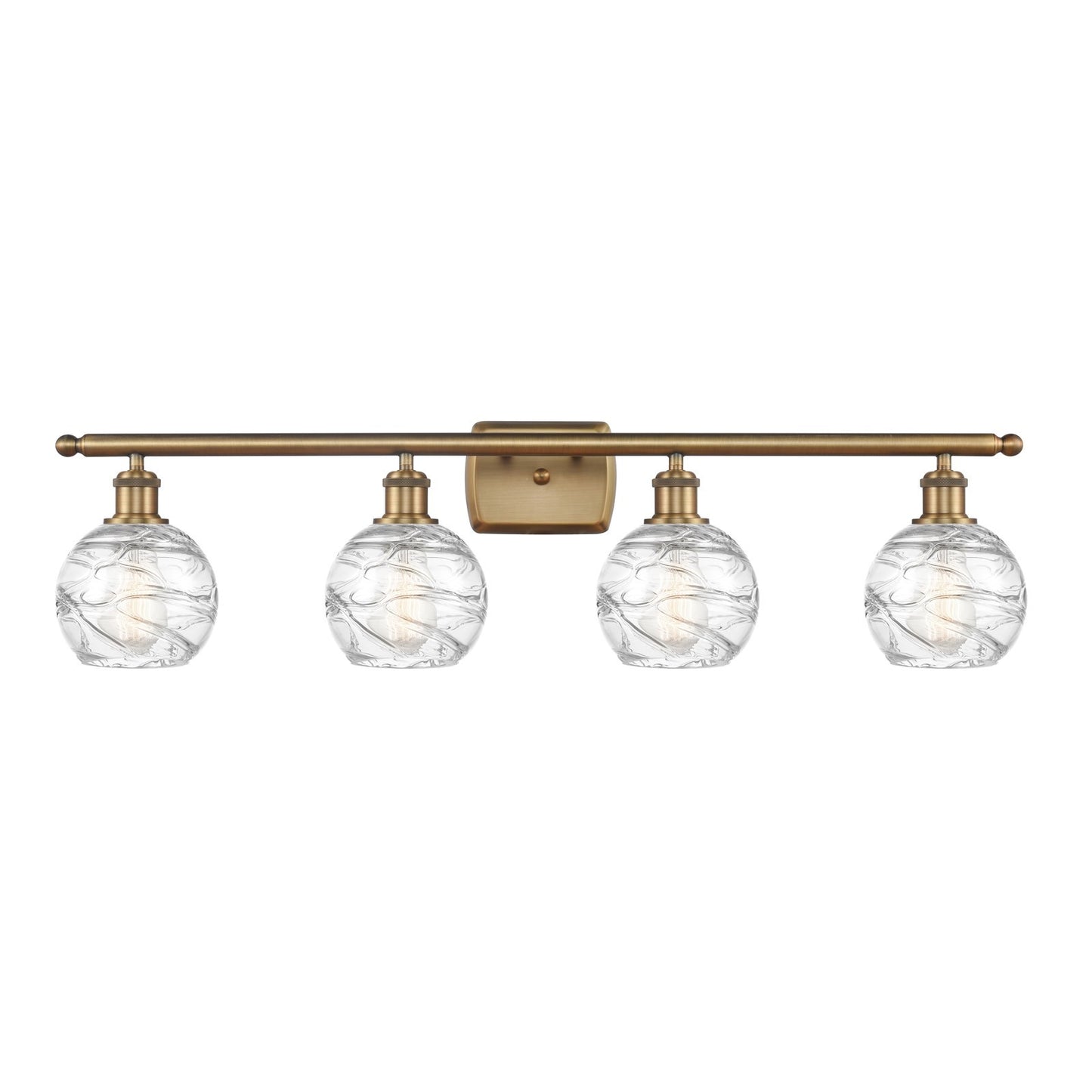 Innovations Athens Deco Swirl 36in 4-Light Bath Vanity Light | Industrial Brushed Brass and Clear Deco Swirl Glass | Bathroom | Model 516-4W-BB-G1213-6CL