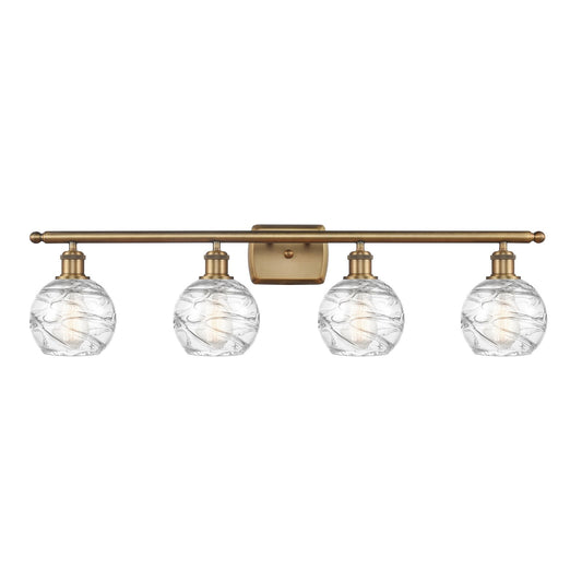 Innovations Athens Deco Swirl 36in 4-Light Bath Vanity Light | Industrial Brushed Brass and Clear Deco Swirl Glass | Bathroom | Model 516-4W-BB-G1213-6CL