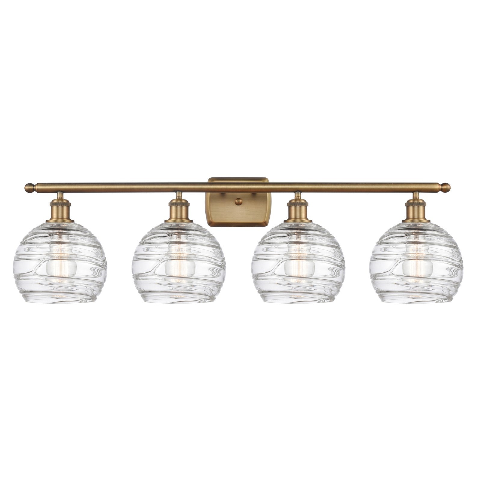 Innovations Athens Deco Swirl 38in 4-Light Bath Vanity Light | Industrial Brushed Brass and Clear Deco Swirl Glass | Bathroom | Model 516-4W-BB-G1213-8CL