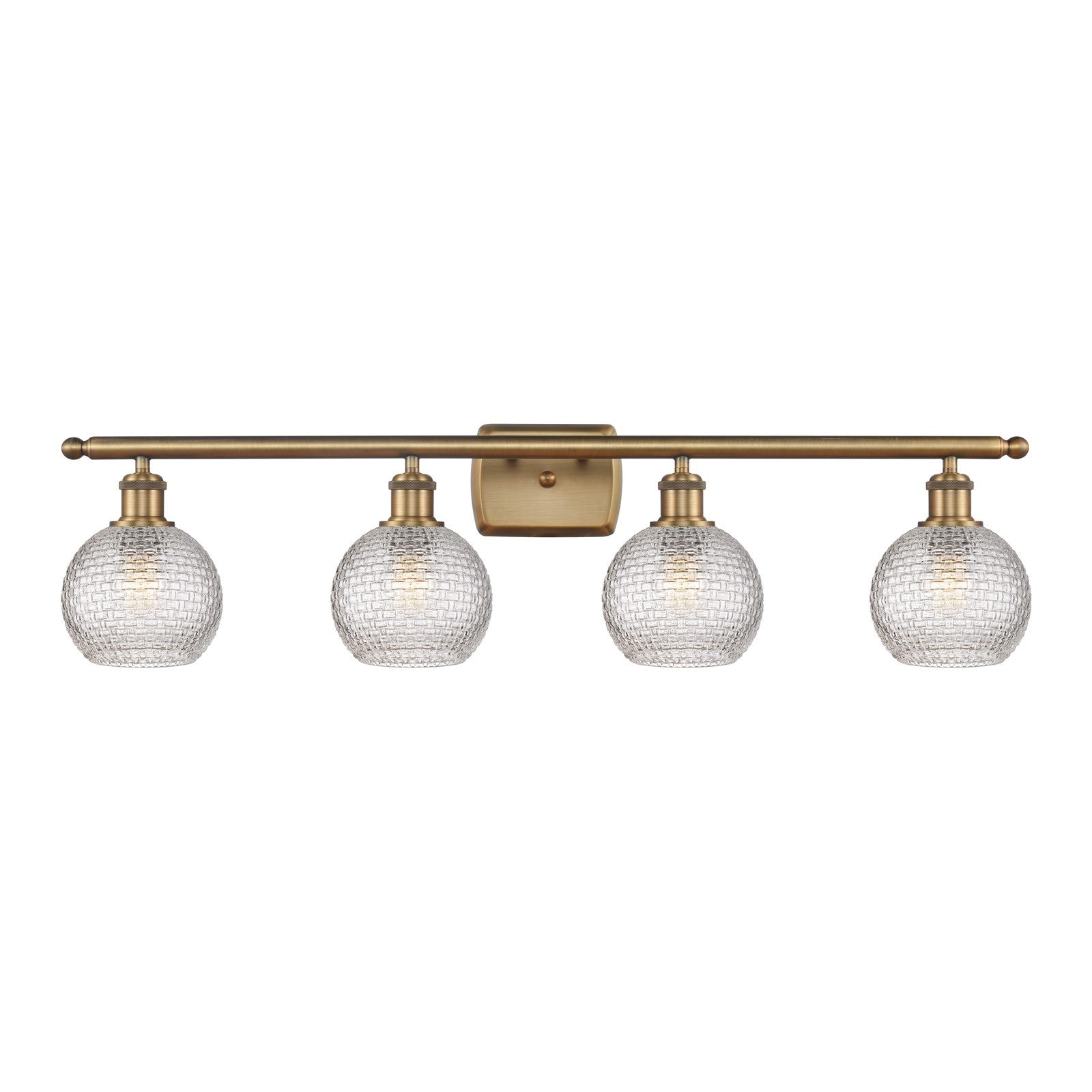 Innovations Athens 36in 4-Light Bath Vanity | Modern Farmhouse Brushed Brass and Clear Basket Weave Glass | Bathroom Vanity | Model 516-4W-BB-G122C-6CL
