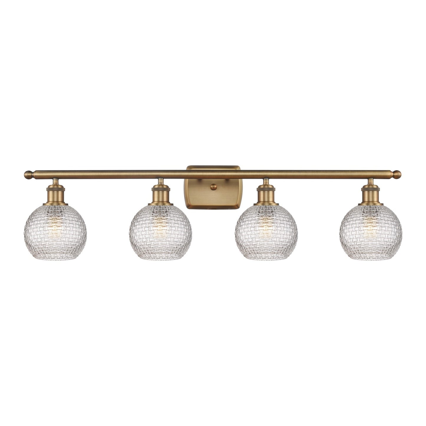 Innovations Athens 36in 4-Light Bath Vanity | Modern Farmhouse Brushed Brass and Clear Basket Weave Glass | Bathroom Vanity | Model 516-4W-BB-G122C-6CL