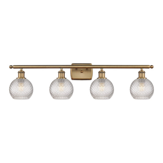 Innovations Athens 36in 4-Light Bath Vanity | Modern Farmhouse Brushed Brass and Clear Basket Weave Glass | Bathroom Vanity | Model 516-4W-BB-G122C-6CL