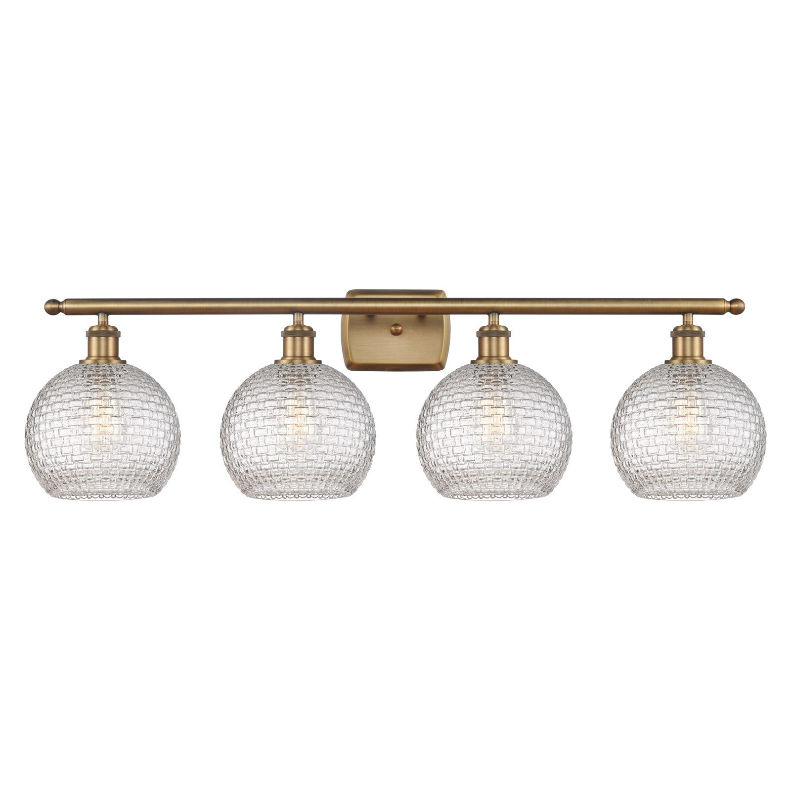 Innovations Athens 38in 4-Light Bath Vanity Light | Modern Farmhouse Brushed Brass Steel and Clear Basket Weave Glass | Model 516-4W-BB-G122C-8CL