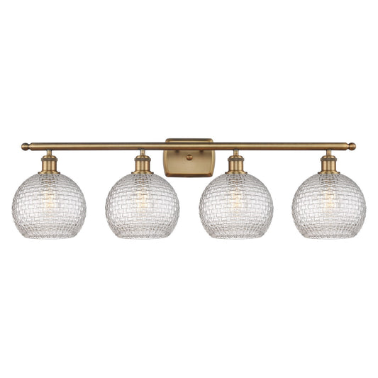 Innovations Athens 38in 4-Light Bath Vanity Light | Modern Farmhouse Brushed Brass Steel and Clear Basket Weave Glass | Model 516-4W-BB-G122C-8CL