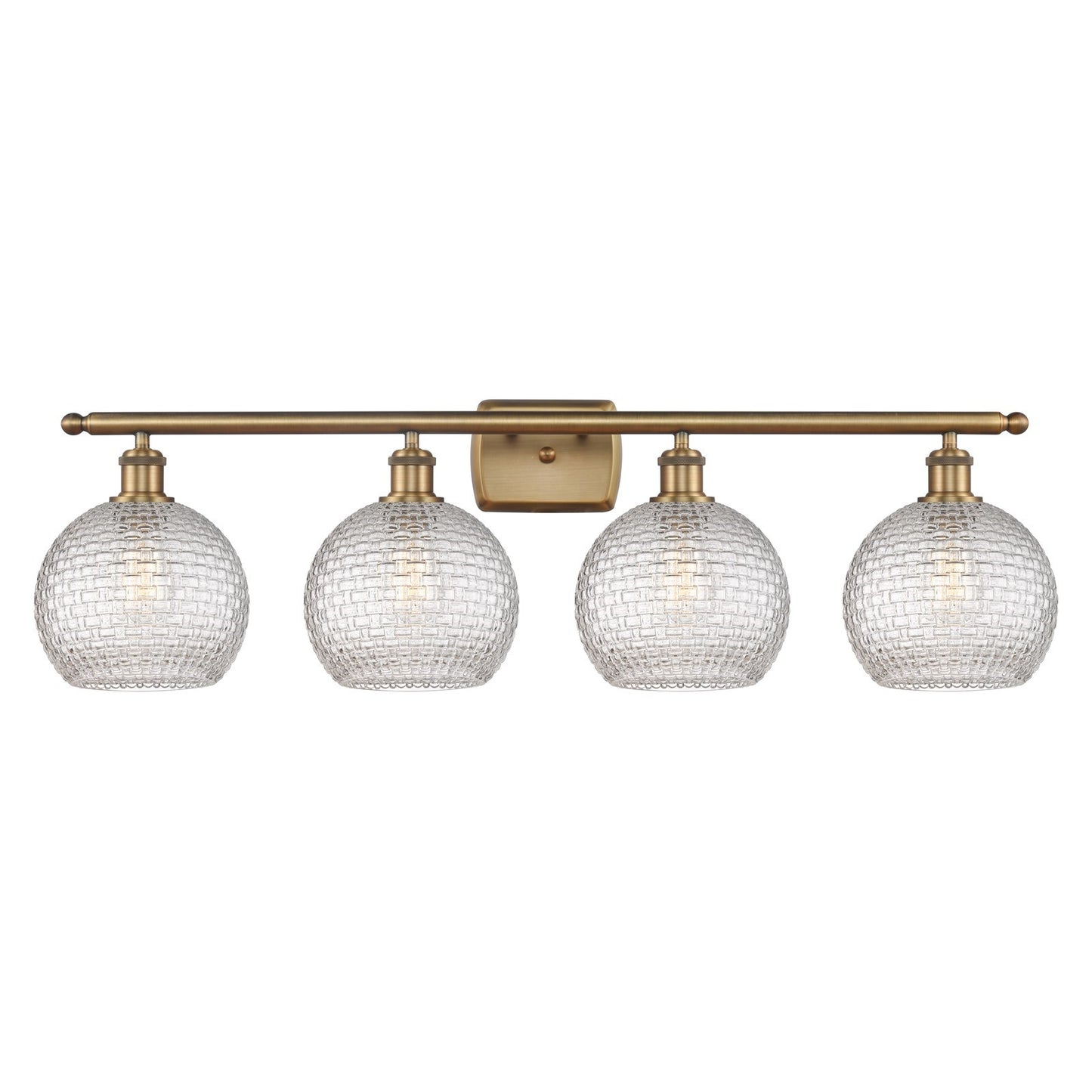 Innovations Athens 38in 4-Light Bath Vanity Light | Modern Farmhouse Brushed Brass Steel and Clear Basket Weave Glass | Model 516-4W-BB-G122C-8CL