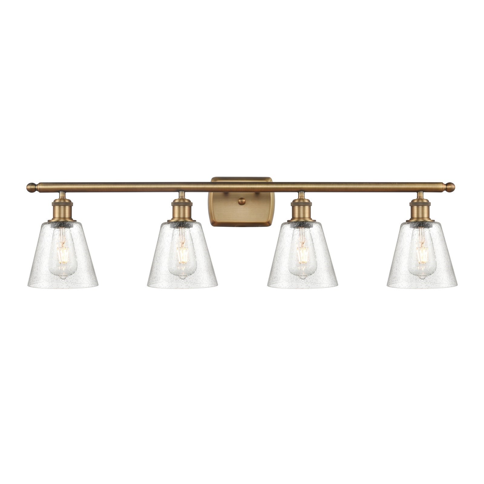 Innovations Caton 36in 4-Light Bath Vanity Light | Art Nouveau Brushed Brass Steel and Frosted Glass | Bathroom Vanity | 36 x 7.12 | Model 516-4W-BB-G454
