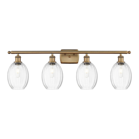 Innovations Preston Bulb 36in 4-Light Bath Vanity Light | Industrial Brushed Brass and Clear Glass | Bathroom Vanity | 36.25 x | Model 516-4W-BB-G459-6CL