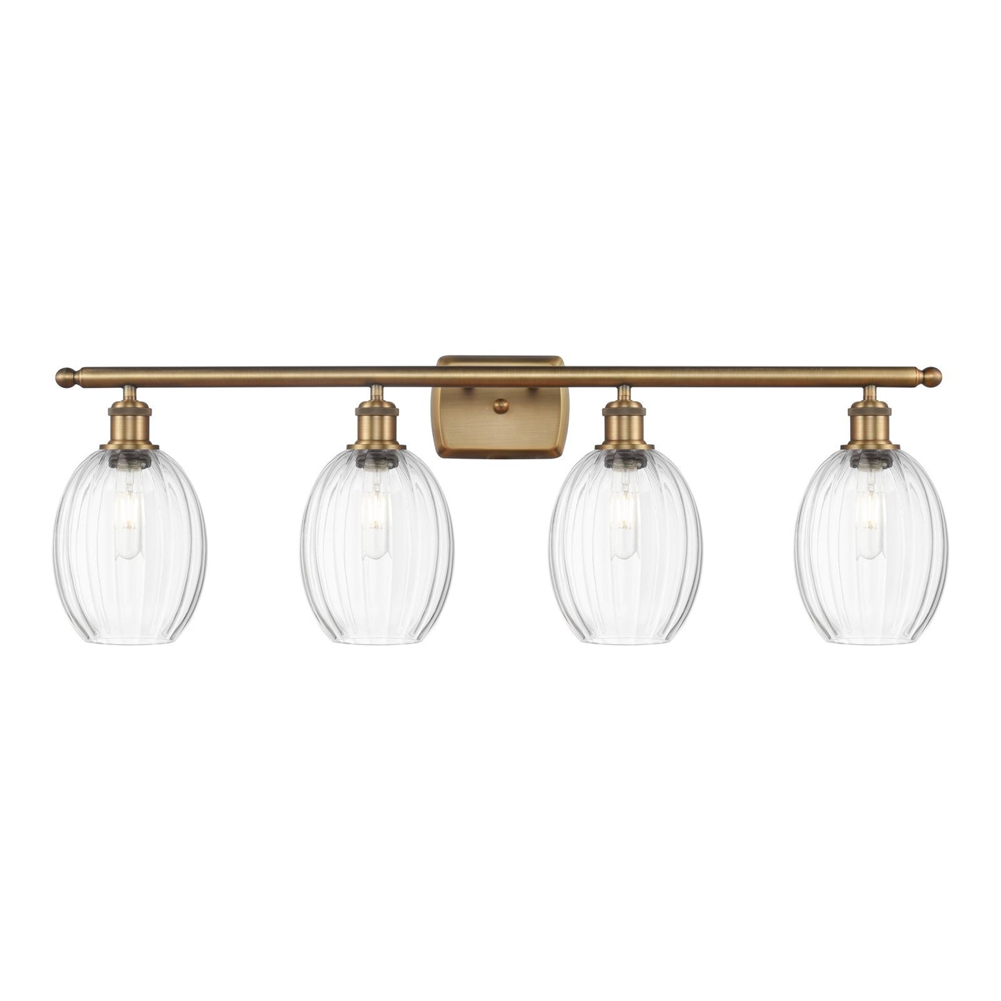 Innovations Preston Bulb 36in 4-Light Bath Vanity Light | Industrial Brushed Brass and Clear Glass | Bathroom Vanity | 36.25 x | Model 516-4W-BB-G459-6CL