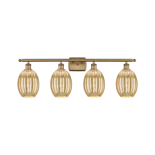 Innovations Preston Bulb 36in 4-Light Bath Vanity Light | Industrial Brushed Brass and Mercury Glass | Bathroom Vanity | 36.25 | Model 516-4W-BB-G459-6ME