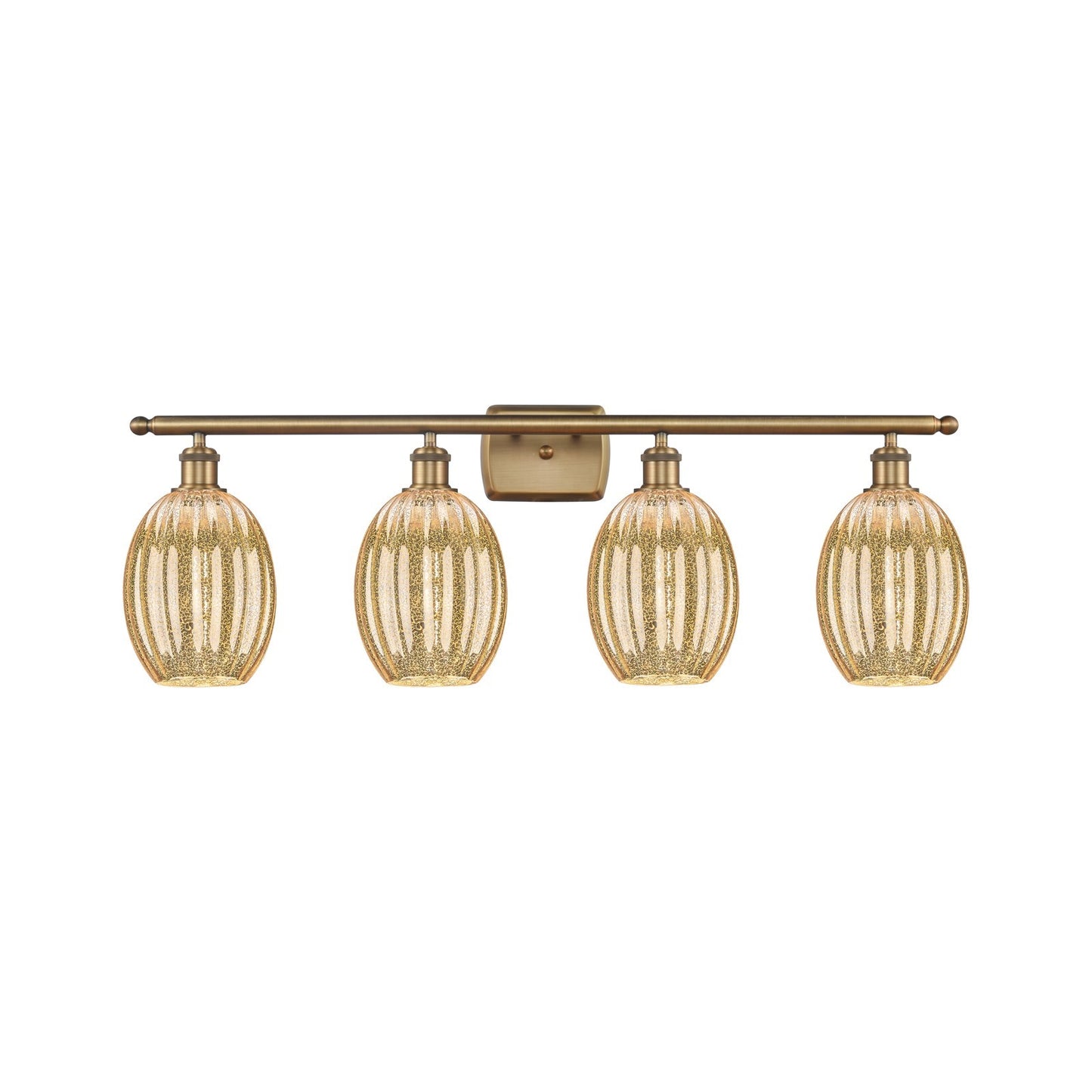 Innovations Preston Bulb 36in 4-Light Bath Vanity Light | Industrial Brushed Brass and Mercury Glass | Bathroom Vanity | 36.25 | Model 516-4W-BB-G459-6ME
