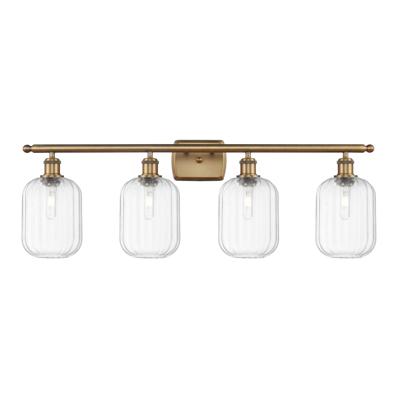 Innovations Preston Cylinder 37in 4-Light Bath Vanity | Industrial Brushed Brass Steel and Clear Glass | Bathroom Vanity | Model 516-4W-BB-G460-7CL